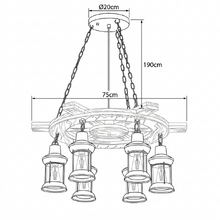 Allen Wheel Pine Wood 6-Light Pendant Light
